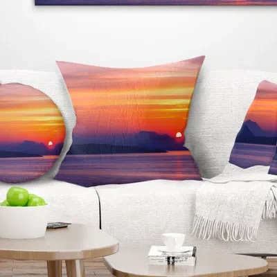 Design Art Stunning Sunset In Greece - Sea & Shore Printed Throw Pillow In Red;orange