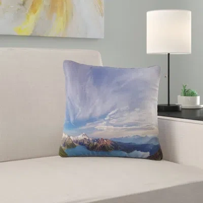 Design Art Stunning View Of Clear Lake - Landscape Printed Pillow In Blue