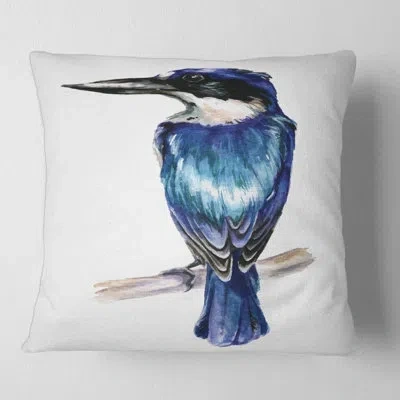 Design Art Style Kingfisher Bird - Traditional Printed Throw Pillow In Blue