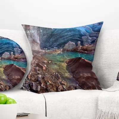 Design Art Stylish And Colorful Glacier Cave - Landscape Printed Pillow In Brown