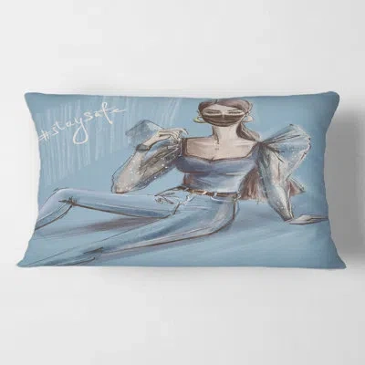 Design Art Stylish Beautiful Girl Wearing Medical Mask Rectangular Pillow Cover & Insert