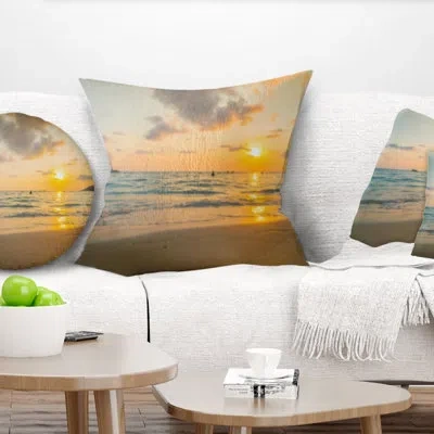 Design Art Stylish Blur Sunset Over The Sea - Sea & Shore Printed Pillow In Blue;black;brown;green;red;yellow