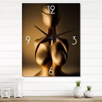 Design Art Stylish Golden Dress Mannequin Iv - Modern Woman Wall Clock Oversized
