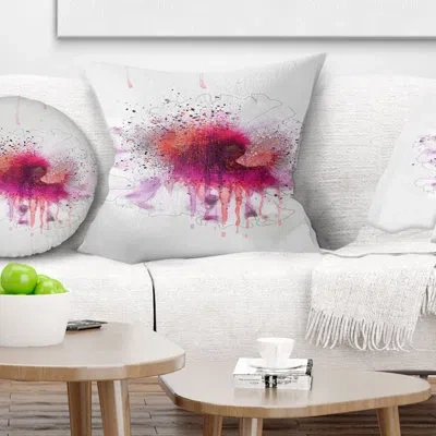 Design Art Stylish Pink Watercolor Flower - Floral Printed Pillow