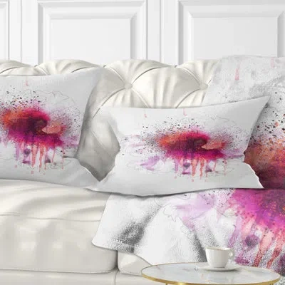 Design Art Stylish Pink Watercolor Flower - Floral Printed Throw Pillow