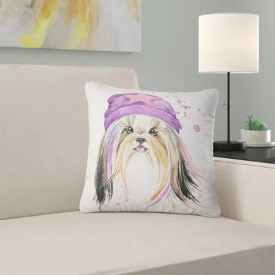 Design Art Stylish Puppy With Purple Hat - Animal Printed Pillow