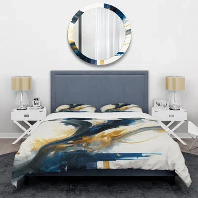Design Art Stylish Spiral Abstract I - Modern Spiral Duvet Cover Set - Microfiber Polyester In Blue;gold