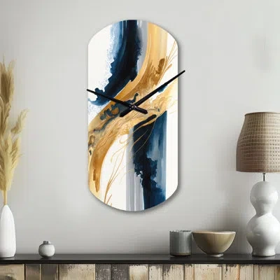 Design Art Stylish Spiral Abstract Iii - Abstract Spirals Asymmetrical Metal Wall Clock, Blue Cylinder Clock Pr In Blue;gold