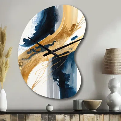 Design Art Stylish Spiral Abstract Iii - Boom Shape Abstract Spirals 3d Wall Clock In Blue;gold