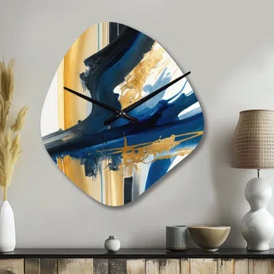 Design Art Stylish Spiral Abstract V - Nebula Shape Blue Wall Clock Sculpture In Blue;gold