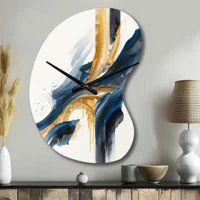 Design Art Stylish Spiral Abstract Vi - Asymmetrical Abstract Spirals Metal Wall Clock, Unique Shape Metal Wall In Blue;gold