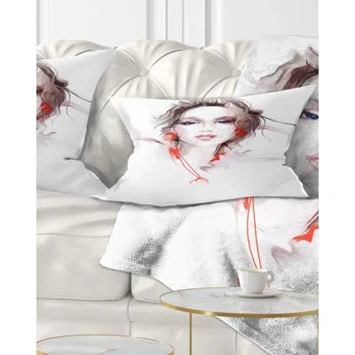 Design Art Stylish Woman - Street Art Printed Throw Pillow In Brown;red