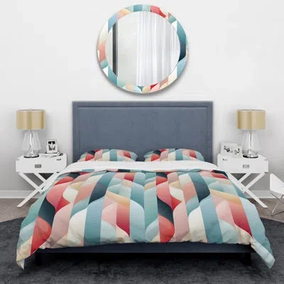 Design Art Subdued Elegance - Striped Duvet Cover Set - Microfiber Polyester In Blue;white;pink