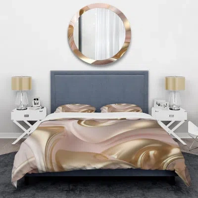 Design Art Subtle Sophistication In Exquisite Pink And Gold Vi Beddingmicrofiber / Polyester Duvet Cover Set In Yellow;pink