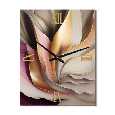 Design Art Subtle Sophistication In Exquisite V - Abstract Liquid Ink Wall Clock In Yellow;pink