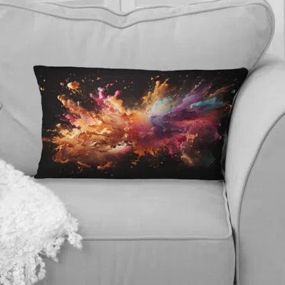 Design Art Sudden Joy Abstract Pink And Gold Splash - Abstract Painting Printed Throw Pillow In Pink;gold