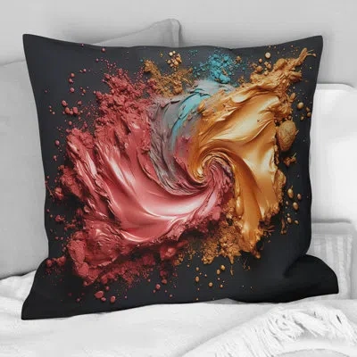 Design Art Sudden Joy Abstract Pink And Gold Splash Iii - Abstract Painting Printed Throw Pillow In Pink;gold