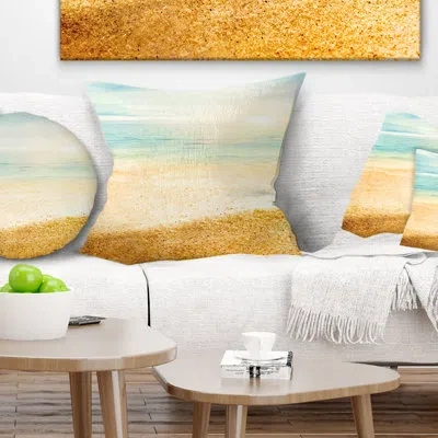 Design Art Summer Beach View With Fine Gold Sand - Sea & Shore Printed Pillow In Beige