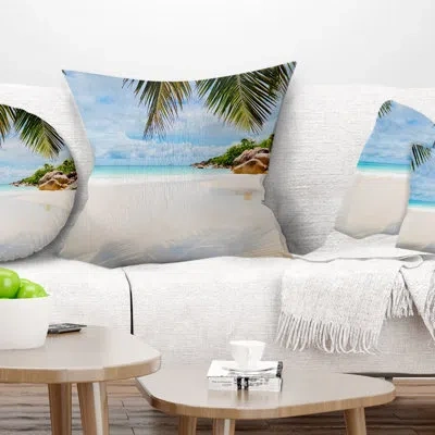 Design Art Summer Beach With Palm Leaves - Sea & Shore Printed Pillow In Blue;black;brown;green;red;yellow