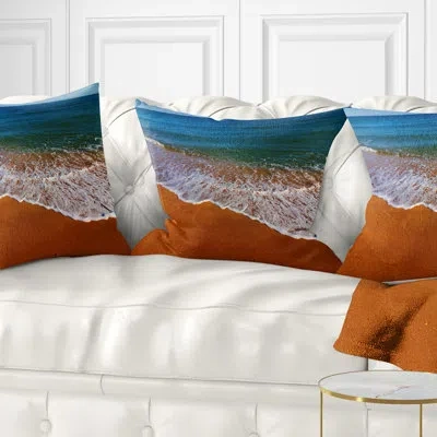 Design Art Summer Beach With White Waves - Sea & Shore Printed Pillow