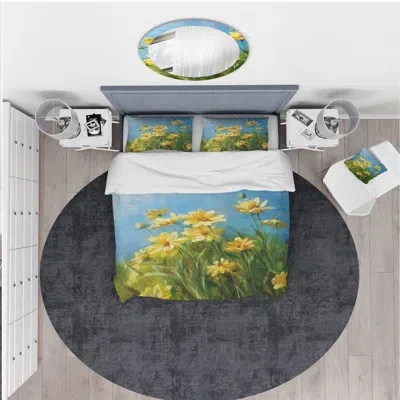 Design Art Summer Field I - Traditional Duvet Cover Set - Microfiber Polyester In Green