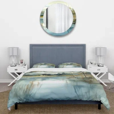 Design Art Summer Lake Landscape Illustration V Beddingmicrofiber / Polyester Duvet Cover Set In Blue;yellow