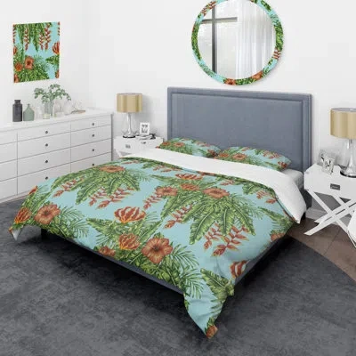 Design Art Summer Ornamental Garden Plants - Floral Duvet Cover Set - Microfiber Polyester In Green,red
