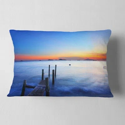 Design Art Summer Sea With Wooden Pier - Sea & Shore Printed Throw Pillow