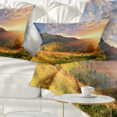 Design Art Summer Sunrise Under Thick Clouds Landscape Photography Lumbar Pillow In Green