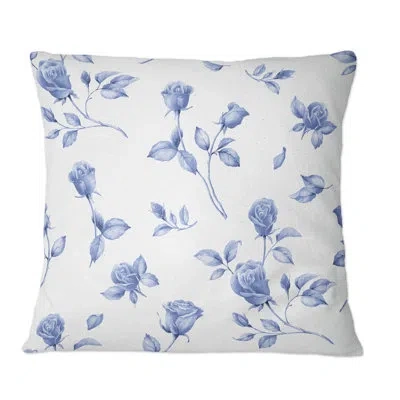 Design Art Summertime Garden Flowers English Roses - Patterned Printed Throw Pillow In Blue