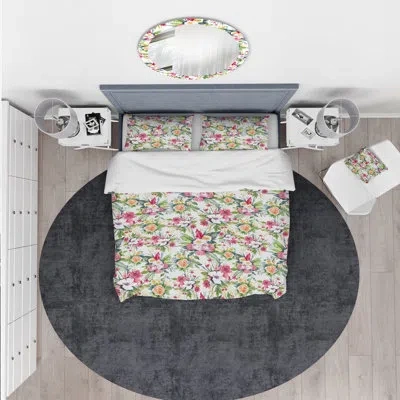 Design Art Summertime Wedding Flowers Red White And Yellow - Floral Duvet Cover Set - Microfiber Polyester