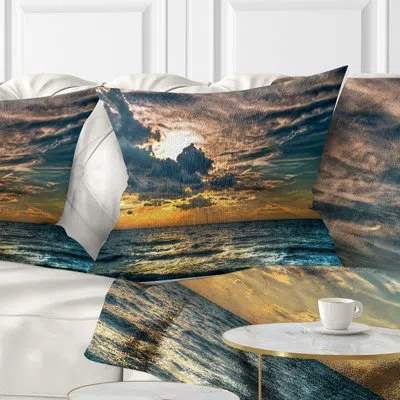 Design Art Sun Break Over Blue Ocean - Sea & Shore Printed Pillow