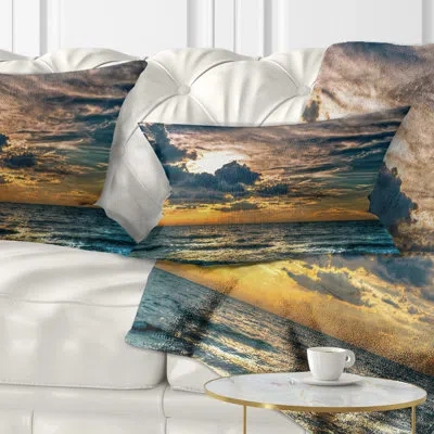 Design Art Sun Break Over Blue Ocean - Sea & Shore Printed Throw Pillow