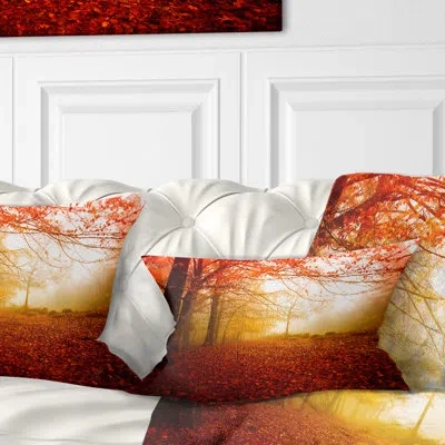 Design Art Sun Rays In Misty Forest Landscape Photography Rectangular Pillow Cover & Insert In Red