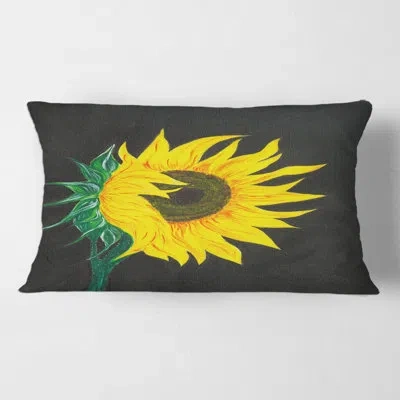 Design Art Sunflower On Black - Traditional Printed Throw Pillow