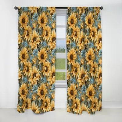 Design Art Sunflower Shores Tropical Pattern - Floral Curtain - Blackout Floral Curtain - 1 Panels In Green;yellow