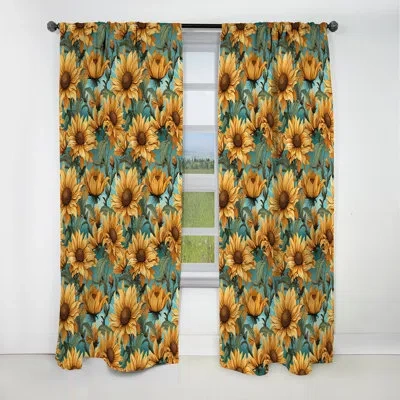 Design Art Sunflower Shores Tropical Pattern Ii - Floral Curtain - Blackout Floral Curtain - 1 Panels In Green;yellow