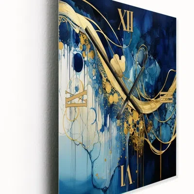 Design Art Sunlight Breaking In The Waves Iii - Abstract  Metal Wall Clock In Blue;gold