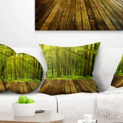 Design Art Sunlight In Pine Forest Landscape Photography Pillow