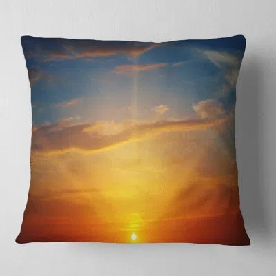 Design Art Sunlight In Sky Above Horizon - Sea & Shore Printed Pillow In Blue