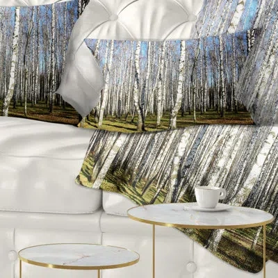 Design Art Sunny Autumn Birch Grove - Forest Printed Throw Pillow
