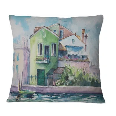 Design Art Sunny Day On The Waterfront On The Island - French Country Printed Throw Pillow In Green