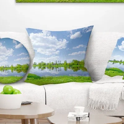 Design Art Sunny Spring By Narew River - Landscape Printed Pillow In Blue;black;brown;green;red;yellow
