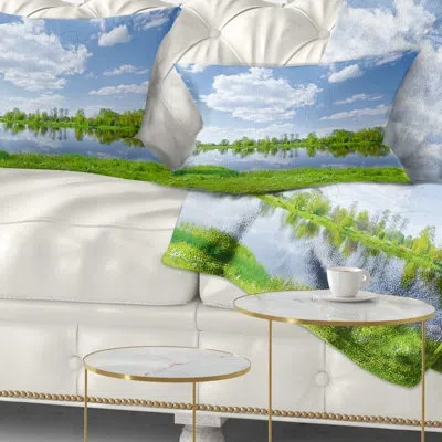 Design Art Sunny Spring By Narew River - Landscape Printed Throw Pillow