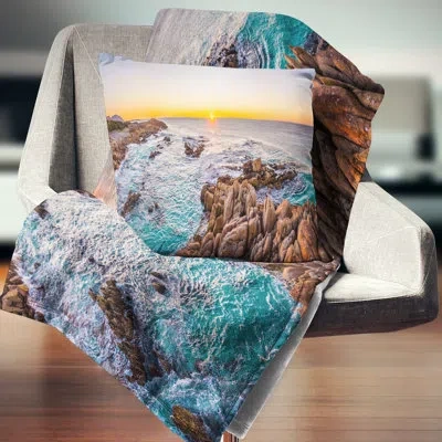 Design Art Sunrise At Freycinet Beach Landscape Printed Pillow In Multi-color