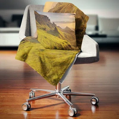 Design Art Sunrise At Quiraing Scotland - Landscape Printed Pillow In Blue;black;brown;green;red;yellow