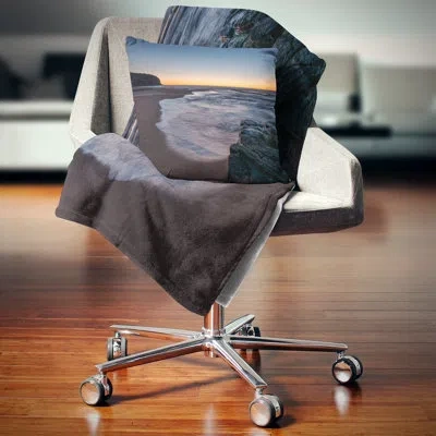 Design Art Sunrise At Sydney Over Sea - Sea & Shore Printed Throw Pillow In Blue;orange