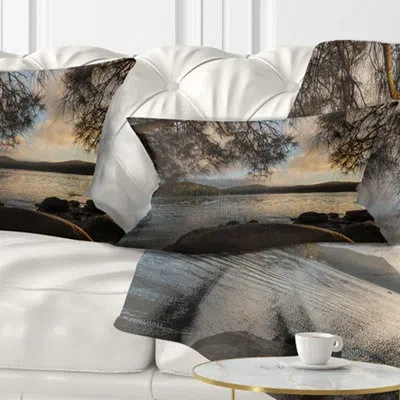 Design Art Sunrise From Hawsbury River - Sea & Shore Printed Throw Pillow In Blue