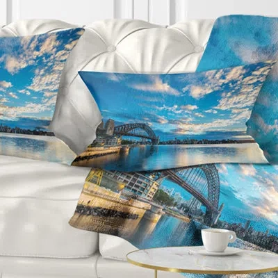 Design Art Sunrise From Sydney Harbor Bridge - Sea & Shore Printed Throw Pillow In Green;orange