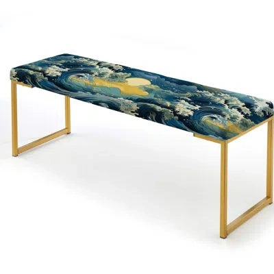 Design Art Sunrise Hokusai Waves Japanese Pattern - Coastal Upholstered Gold Bench